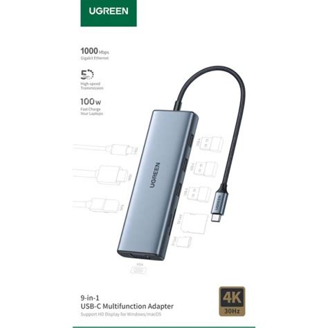 Ugreen Hub 9 In 1 รุ่น 15600 Adapter Type C รองรับ 4k30hz Usb30x3