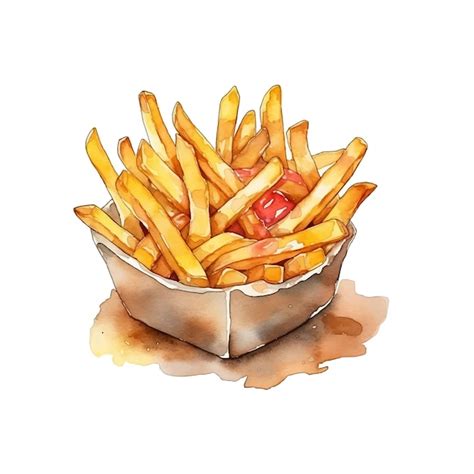 Batatas Fritas Tinta Aquarela Vetor Premium