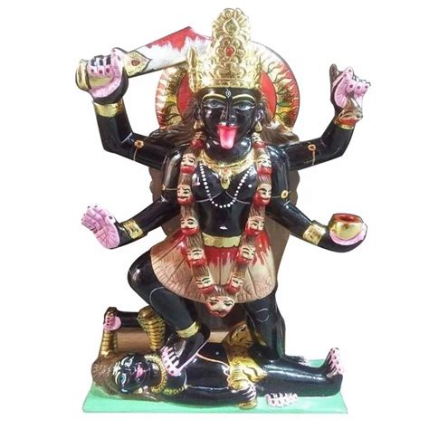 Painted Hindu Black Marble Kali Maa Statue For Worship Size Inch