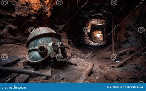 Dark Abandoned Coal Mine With Rusty Machinery Generated By Ai Stock