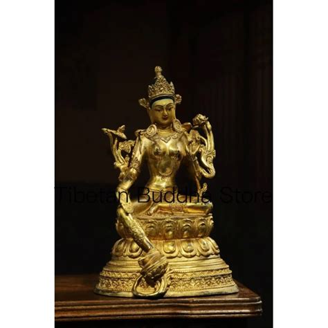 Estatua China De Lat N Kwan Yin Guanyin De 21 Cm Estatua De Buda Dorado