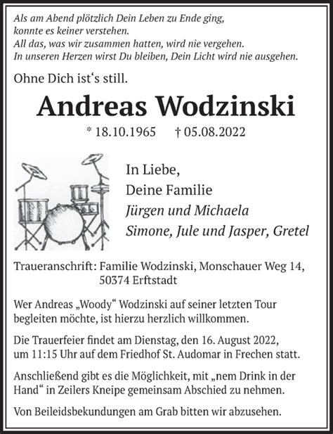 Traueranzeigen Von Andreas Wodzinski WirTrauern