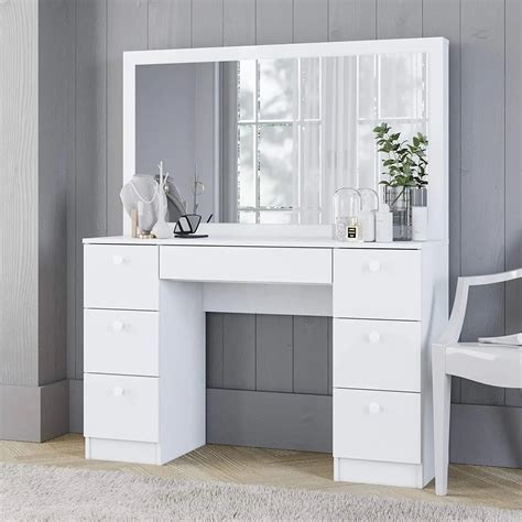 White Gloss Dressing Table With Hollywood Mirror | canoeracing.org.uk