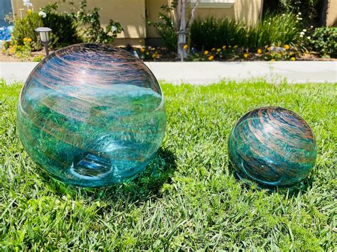 6 10 Solar Led Gaze Ball Garden Pathway Light Patio Table Light Sun Cather Art Glass Blueandgold