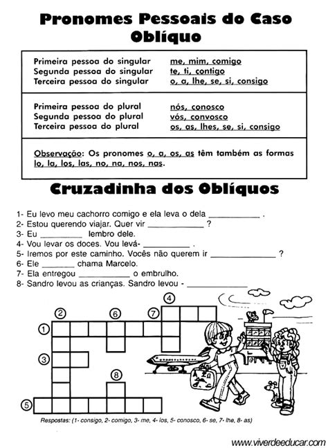 Atividades de Pronomes Pessoais do Caso Oblíquo para 4º e 5º Ano