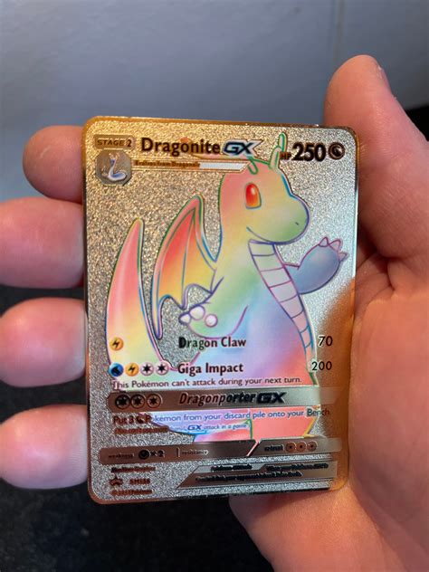 Gold Metal Rainbow Dragonite Gx Pokemon Card Etsy