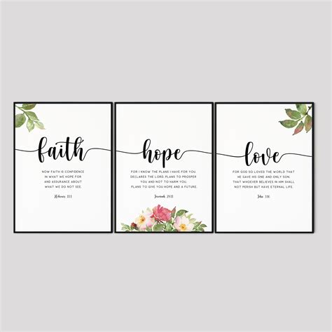 Faith Hope Love Bible Verse Wall Art Set of 3 Prints - Etsy Australia