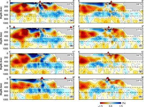 East‐west Vertical Cross‐sections Ah Of Isotropic Vp Tomography