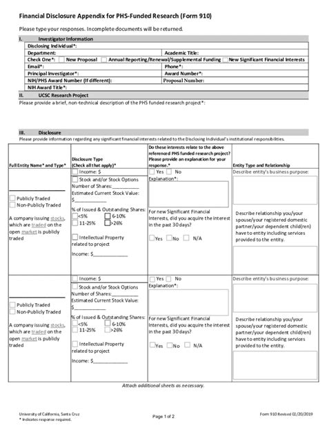 Fillable Online Phs Financial Disclosure Form Fax Email Print Pdffiller