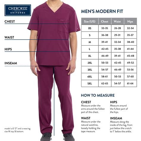 Cherokee Medical Uniforms Mens Modern Fit Scrubs Size Chart Scrub