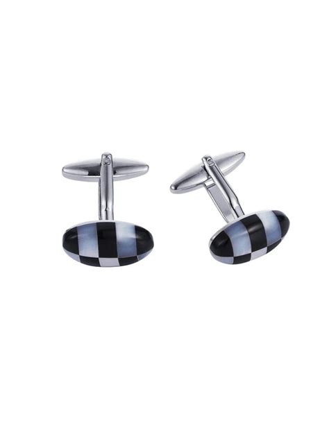 Cudworth Onyx Mother Of Pearl Check Oval Cufflinks In Black Myer