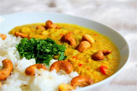 Curry lentilles corail légumes lait coco noix cajou rôties vegan sans