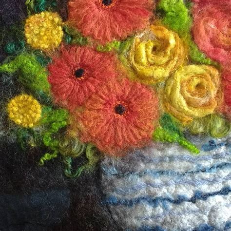 Wet felted flowers and needle felting details - a work in progress. Wet ...