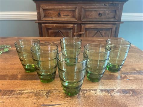 Set Of 6 Vintage Libbey Green Wave Ripple Optic 4 1 5 Inch Etsy