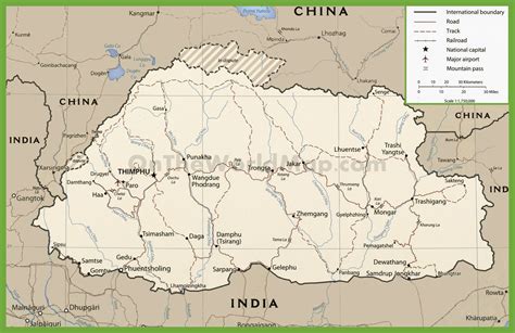 Bhutan road map - Ontheworldmap.com