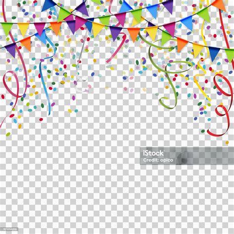 Slingers Streamers En Confetti Achtergrond Met Vector Transparantie Stockvectorkunst En Meer