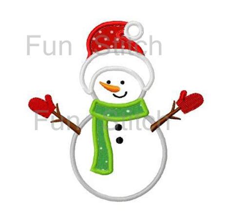 Snowman Applique Machine Embroidery Design Etsy