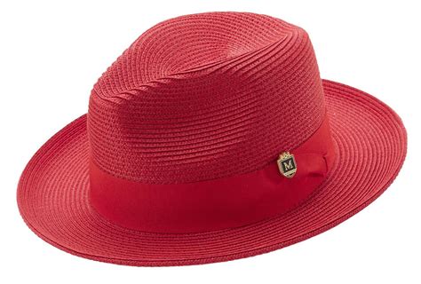 Red Braided Wide Brim Pinch Fedora Matching Grosgrain Ribbon Hat H42