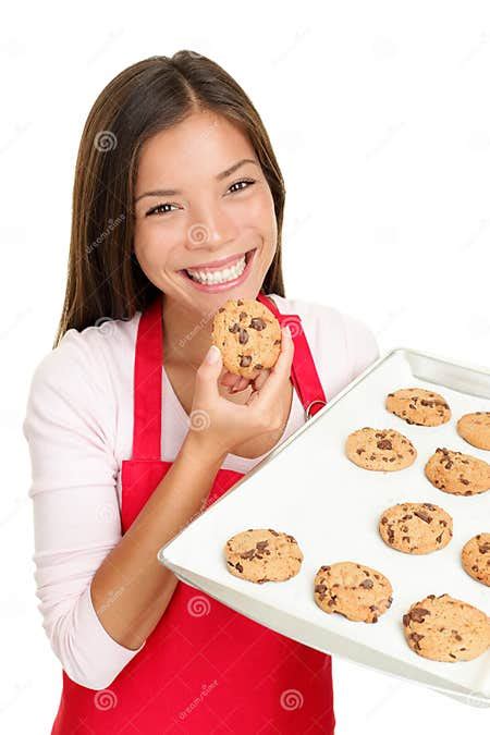 Baking Woman Eating Cookies Happy Stock Image Image Of Cheerful Chef