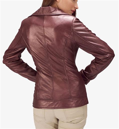 Women S Burgundy Biker Leather Jacket Marko Woolen Leather