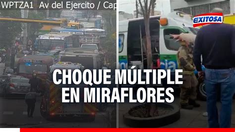 Choque múltiple en Miraflores Bus invade carril contrario y deja