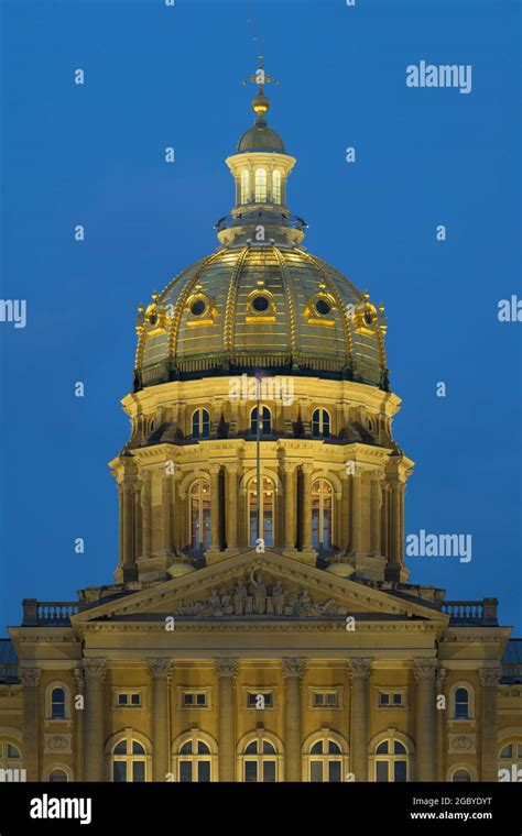 Exterior Of The Historic Iowa State Capitol Building Dome At Twilight