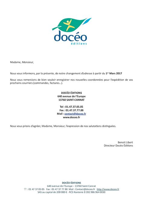 Calam O Changement Adresse Doceo Editions