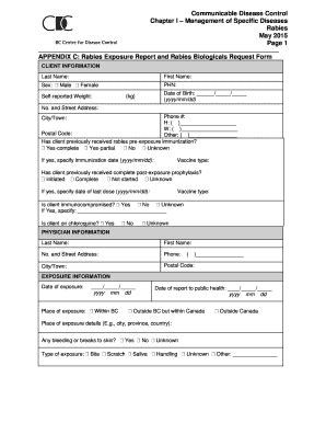 Fillable Online Bccdc Rabies Exposure Report And Rabies Biological