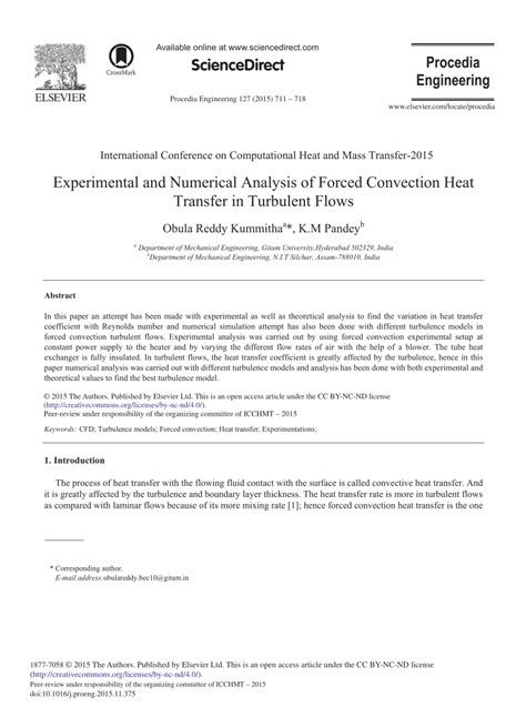 Pdf Experimental And Numerical Analysis Of Forced Convection Heat