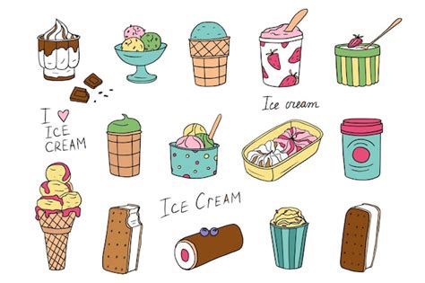 Un Lindo Conjunto De Deliciosos Helados Al Estilo Doodle Helados En Una