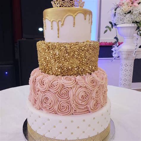 Quince Gold And Pink Rose Cake Quince Cakes Sweet 16 Cakes Sweet 16