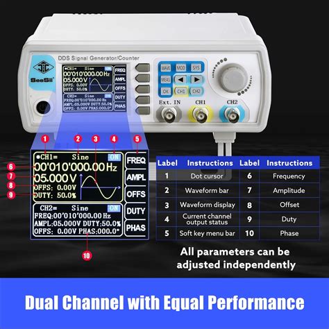 Generador de señal DDS mejorado profesional pantalla LCD Seesii 60 MHz