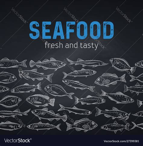 Border template hand drawn fish blackboard Vector Image