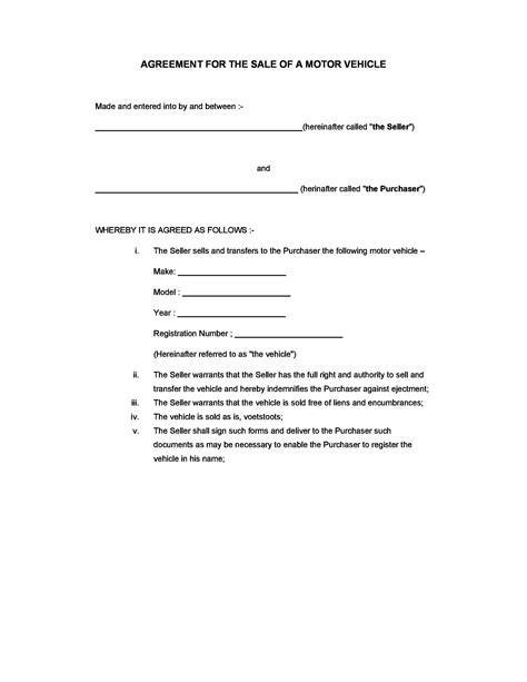 42 Printable Vehicle Purchase Agreement Templates Templatelab