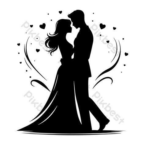 Black Romantic Couple Silhouette Vector Art On Transparent Background