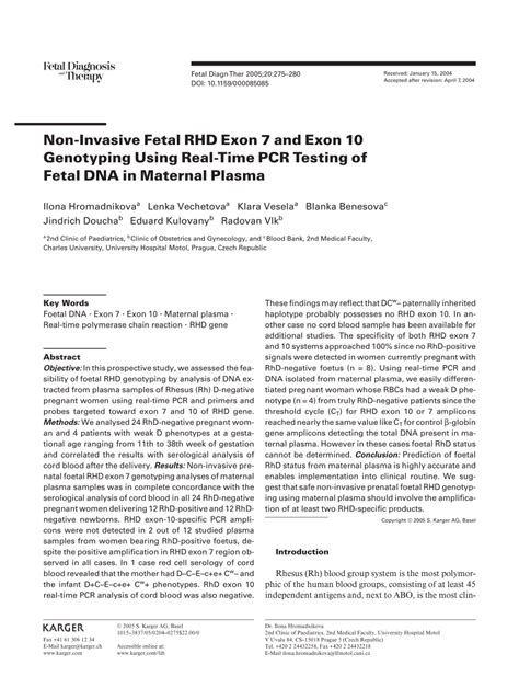 PDF Non Invasive Fetal RHD Exon 7 And Exon 10 Genotyping Using Real