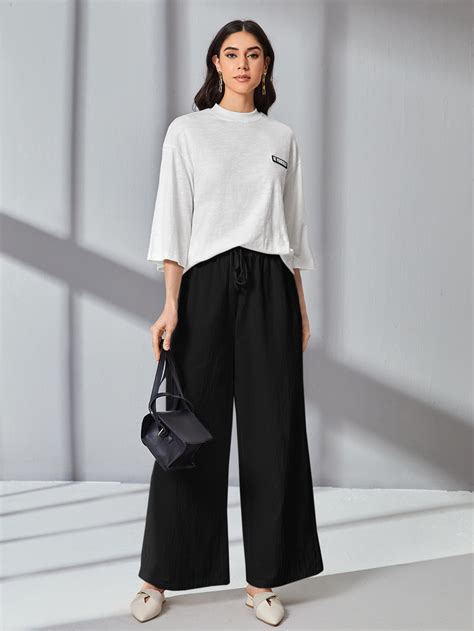 Shein Mulvari Drawstring Waist Wide Leg Pants Shein Usa