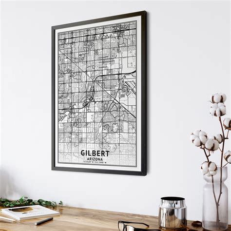 Gilbert Arizona Map Black And White Coordinates Map Of Etsy