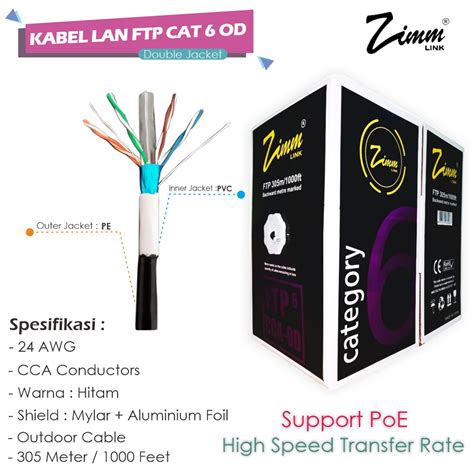 Kabel LAN STP FTP Cat 6 Outdoor CCA Double Jacket Zimmlink 305 Meter