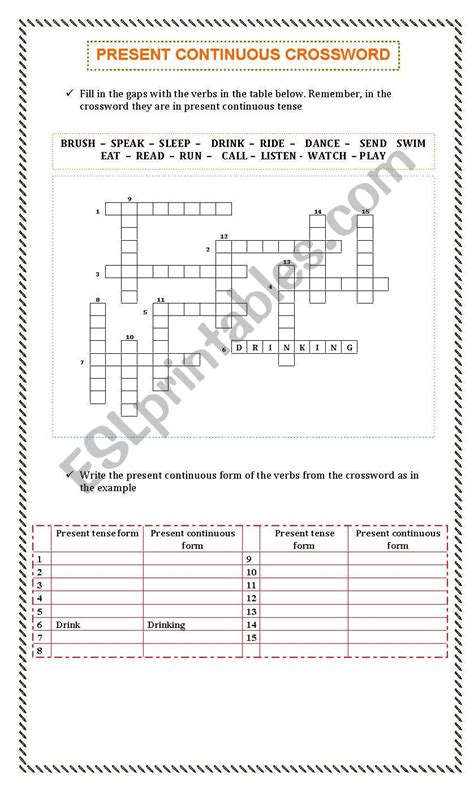 Present Continuous Crossword Worksheet Esl Worksheet By Mitny