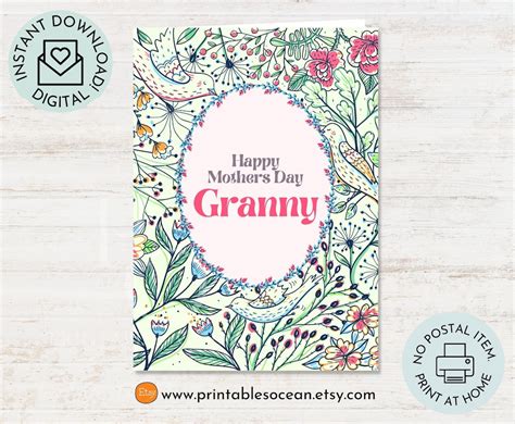 Mothers Day Card For Granny Printable Flowers Card For Granny Mothers Day Grandma Mothers Day