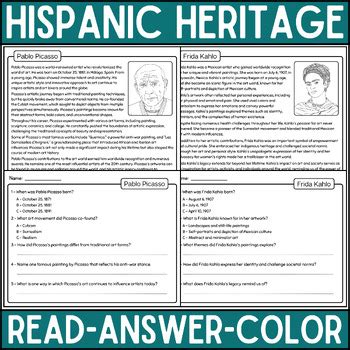 Hispanic Heritage Month Reading Comprehension Passages Bundle Tpt