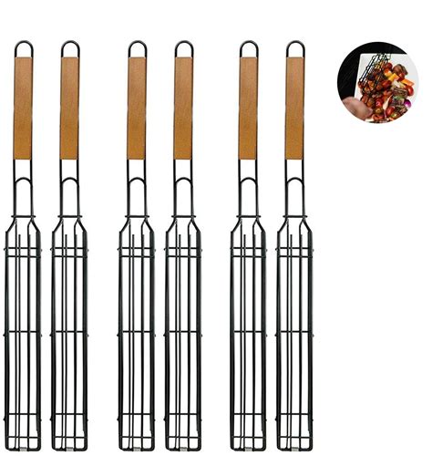 Barbecue Grill Basket Non Stick Single Kabob Kebab Baskets Bbq Skewers