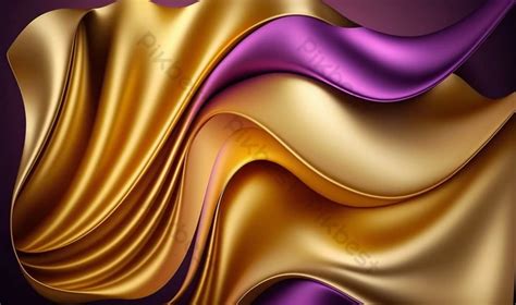 Abstract Background With 3d Wave Bright Gold And Purple Gradient Silk