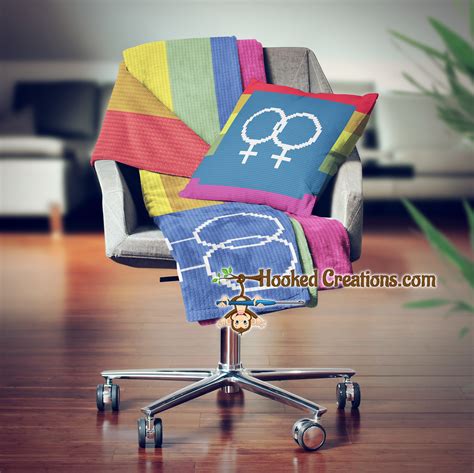 Gay Pride Female SC Single Crochet Throw Pillow Twin Blanket Set