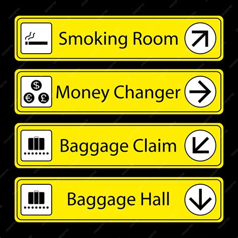 Premium Vector Yellow Airport Signs With Monochromatic Pictograms