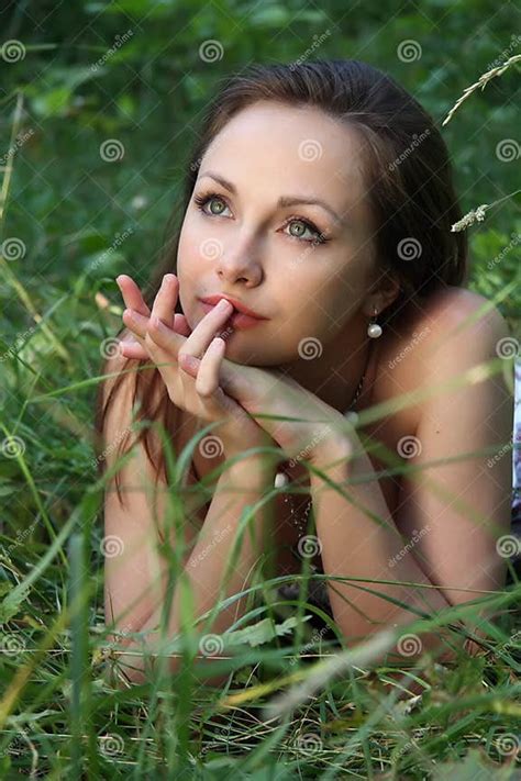 Girl Dreams In Grass Stock Photo Image Of Nature Background 24067032