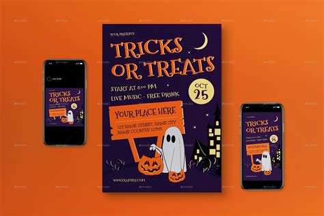 Orange Flat Design Trick Or Treats Flyer Set By Graphicook Graphicriver