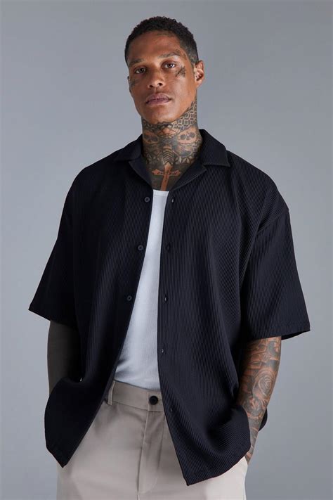 Mens Pleated Short Sleeve Oversized Boxy Shirt Boohoo Uk