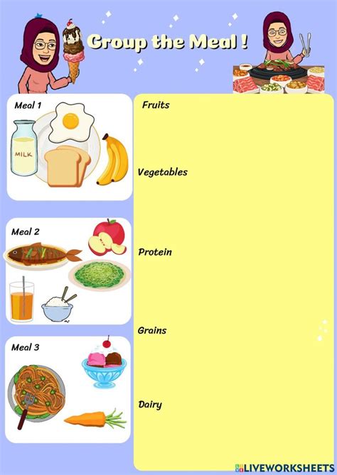 Food Groups Group The Meal Worksheet Group Meals English As A